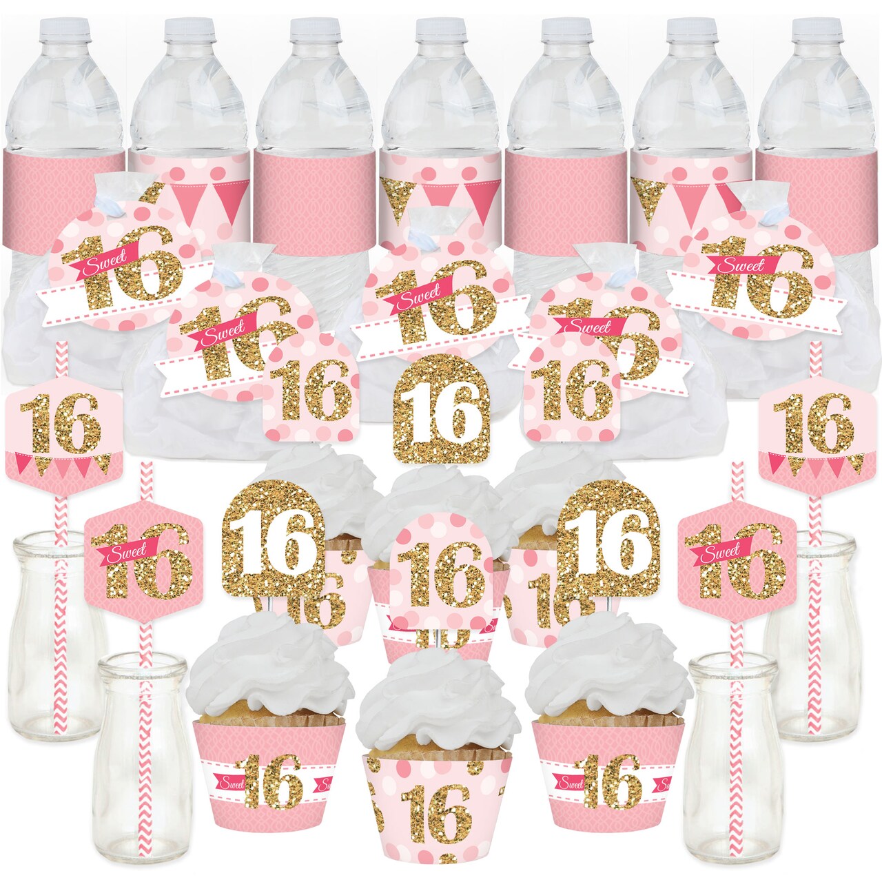Big Dot of Happiness Sweet 16 - 16th Birthday Party Favors and Cupcake Kit - Fabulous Favor Party Pack - 100 Pieces